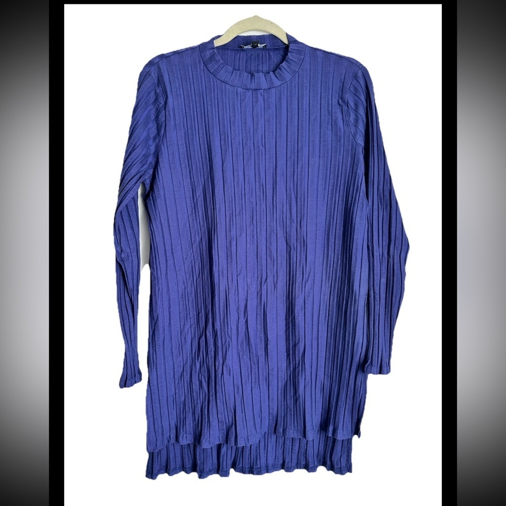 EILEEN FISHER Wide Rib Lightweight Deep Purple Pullover Top Sz L